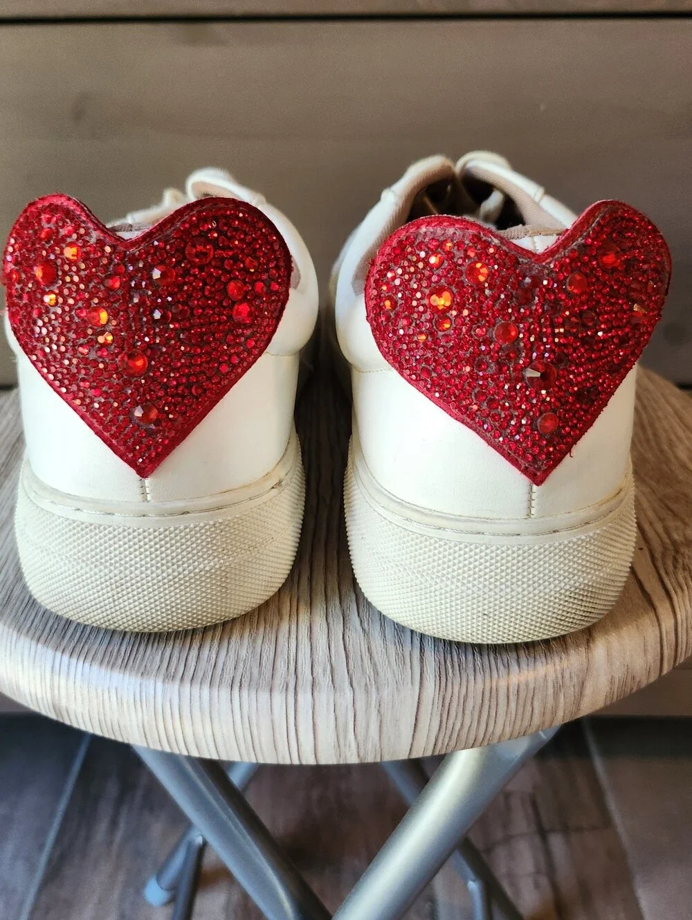 Betsey Johnson white trainers with red rhinestone hearts size 8M